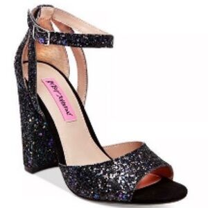 Betsey Johnson Glissten Black Glitter Heels Sz 8